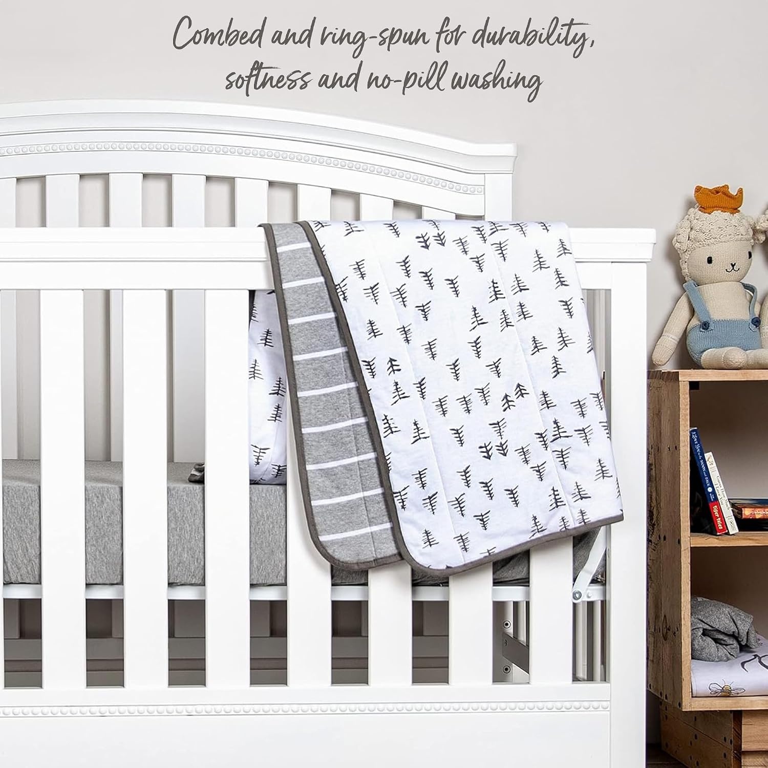 image:imageBurts Bees Baby Infant Reversible Blankets 100 Organic Cotton GOTS Certified ABeeC Prints with Quilting Pattern Soft Nursery Blanket with 100 Polyester Fill for Size 30 x 40 InchPine Forest