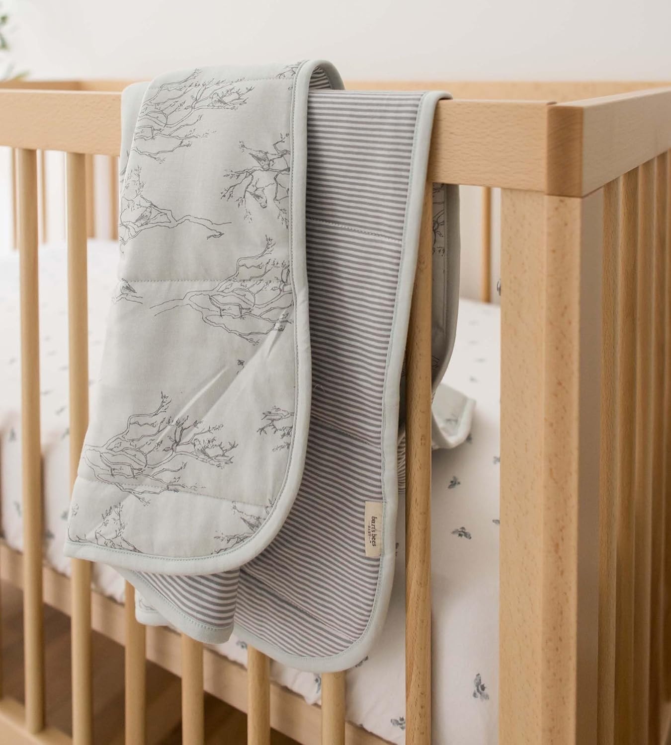 image:imageBurts Bees Baby Infant Reversible Blankets 100 Organic Cotton GOTS Certified ABeeC Prints with Quilting Pattern Soft Nursery Blanket with 100 Polyester Fill for Size 30 x 40 InchSwaying Branches Blue