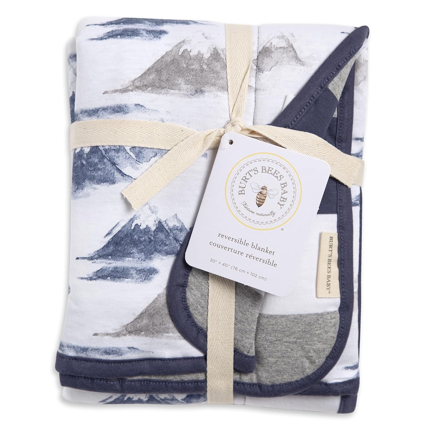 image:imageBurts Bees Baby Infant Reversible Blankets 100 Organic Cotton GOTS Certified ABeeC Prints with Quilting Pattern Soft Nursery Blanket with 100 Polyester Fill for Size 30 x 40 InchNavy Mountains