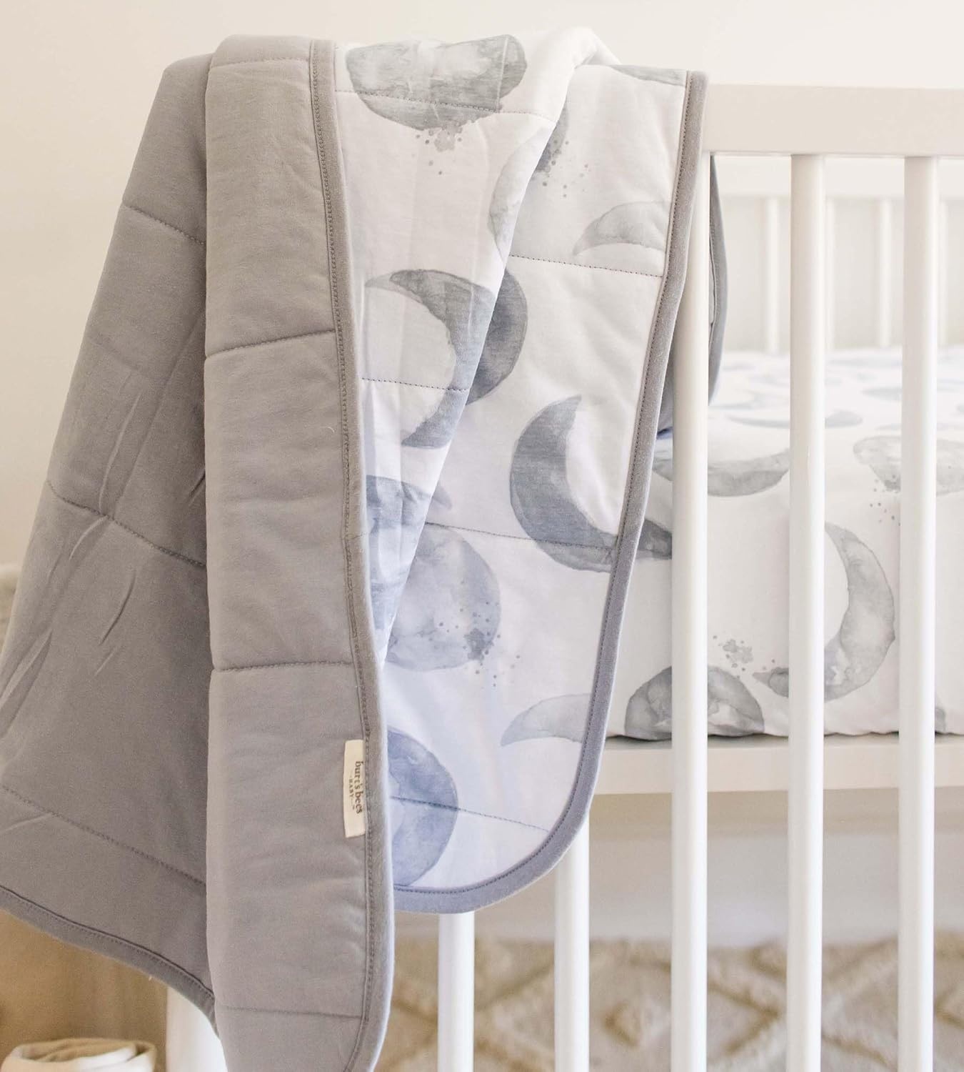 image:imageBurts Bees Baby Infant Reversible Blankets 100 Organic Cotton GOTS Certified ABeeC Prints with Quilting Pattern Soft Nursery Blanket with 100 Polyester Fill for Size 30 x 40 InchCloud Hello Moon