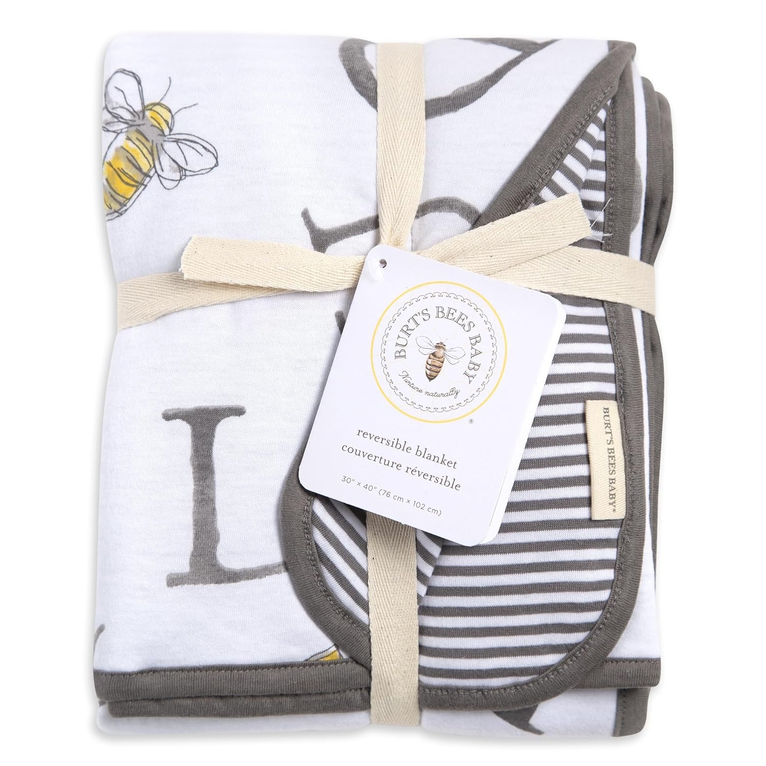 image:imageBurts Bees Baby Infant Reversible Blankets 100 Organic Cotton GOTS Certified ABeeC Prints with Quilting Pattern Soft Nursery Blanket with 100 Polyester Fill for Size 30 x 40 InchAbeec