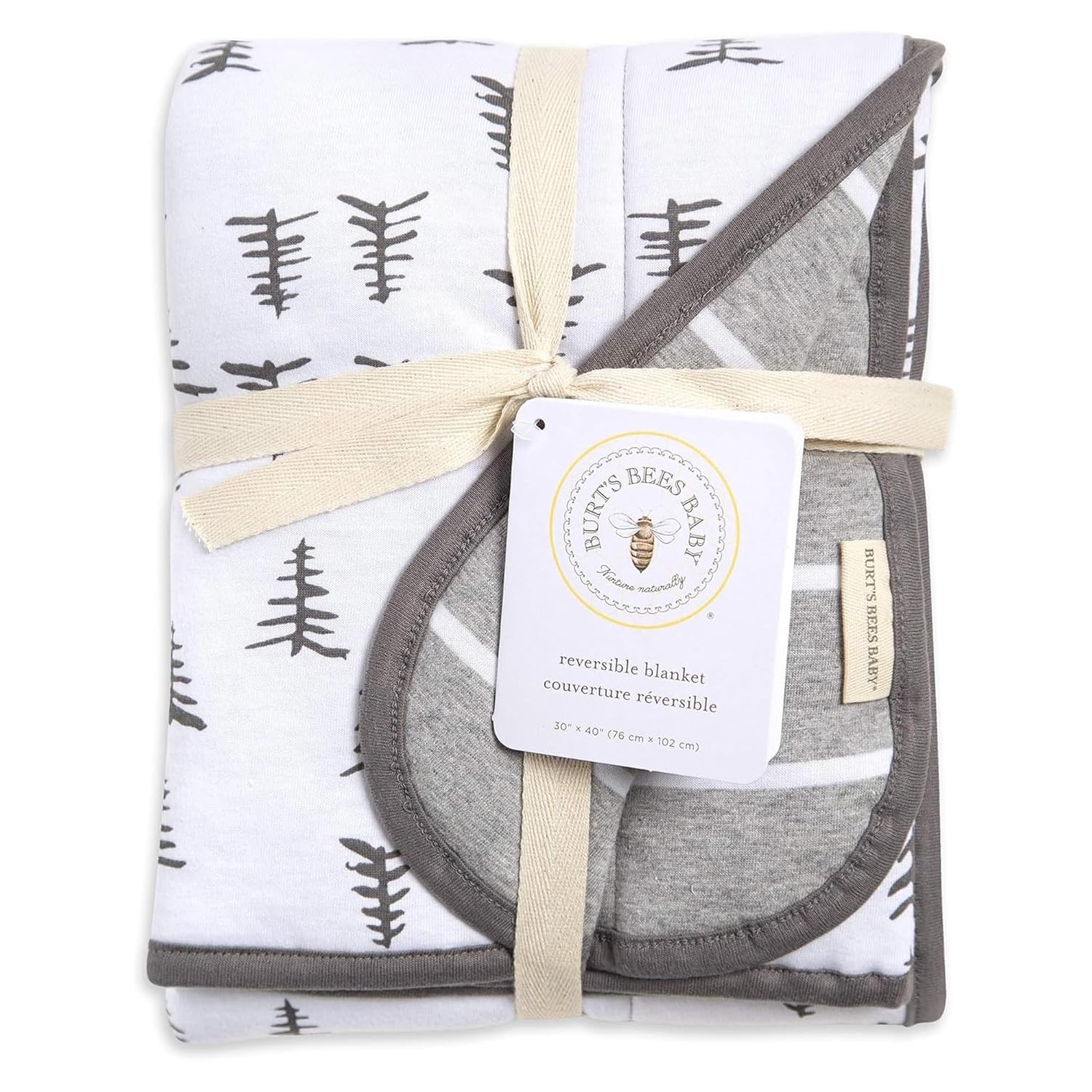 image:imageBurts Bees Baby Infant Reversible Blankets 100 Organic Cotton GOTS Certified ABeeC Prints with Quilting Pattern Soft Nursery Blanket with 100 Polyester Fill for Size 30 x 40 InchPine Forest