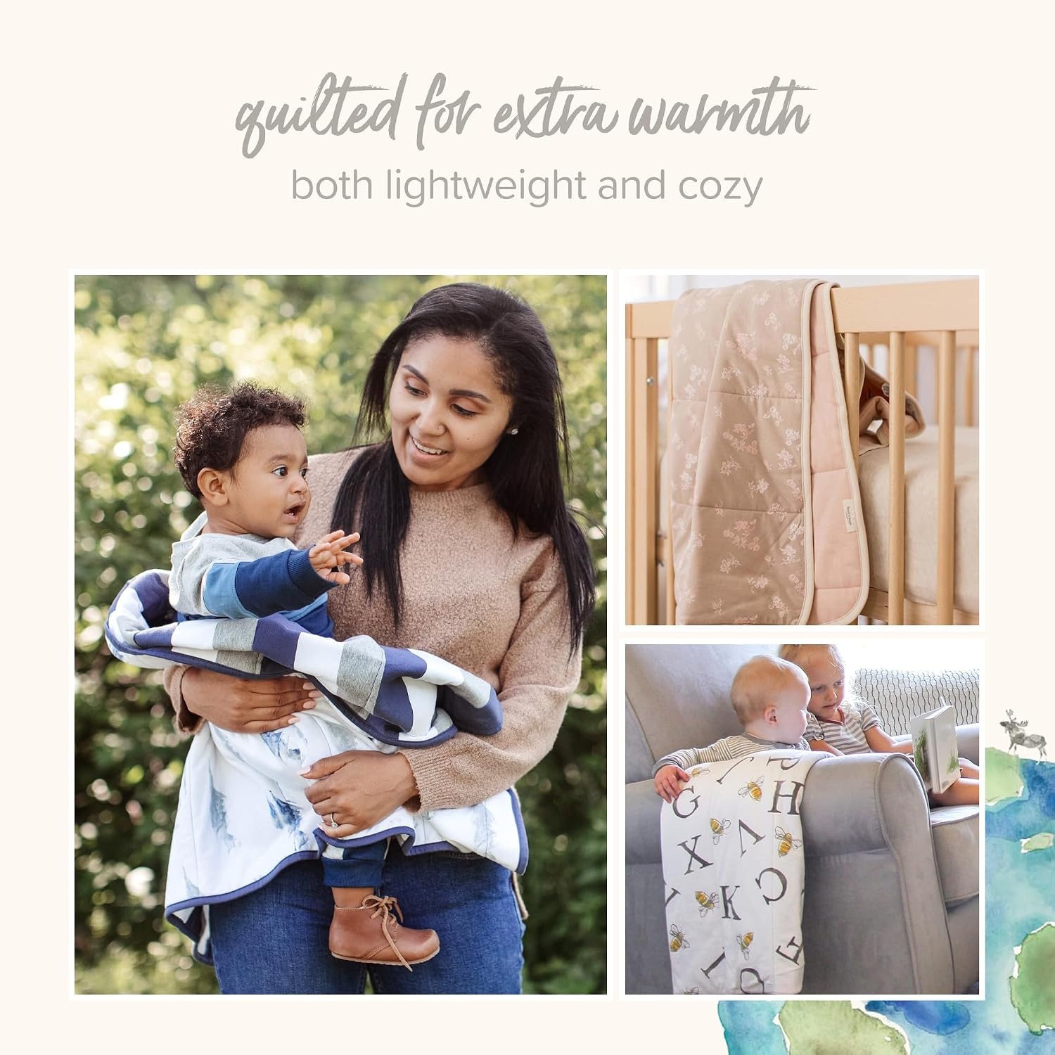 image:imageBurts Bees Baby Infant Reversible Blankets 100 Organic Cotton GOTS Certified ABeeC Prints with Quilting Pattern Soft Nursery Blanket with 100 Polyester Fill for Size 30 x 40 InchSwaying Branches Oat