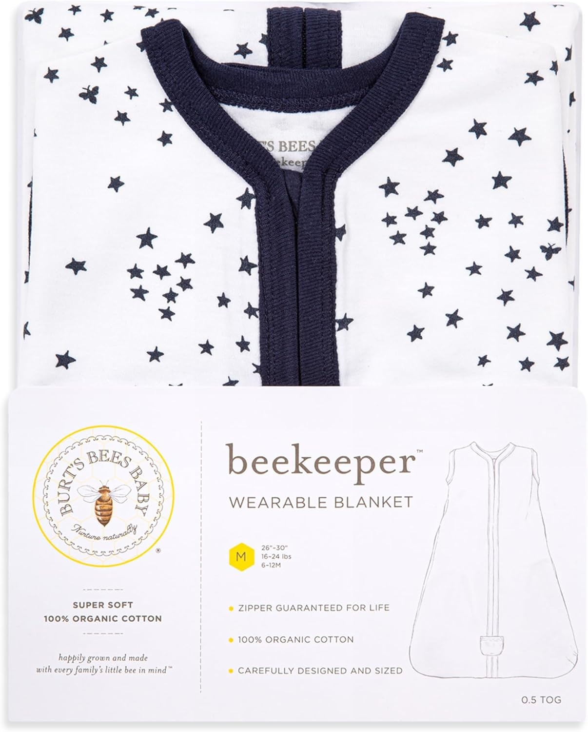 image:imageBurts Bees Baby Infant Wearable Blanket Organic Cotton Unisex Beekeeper Light Weight 05 TOG or Medium Weight 15 TOGA Midnight Twinkle