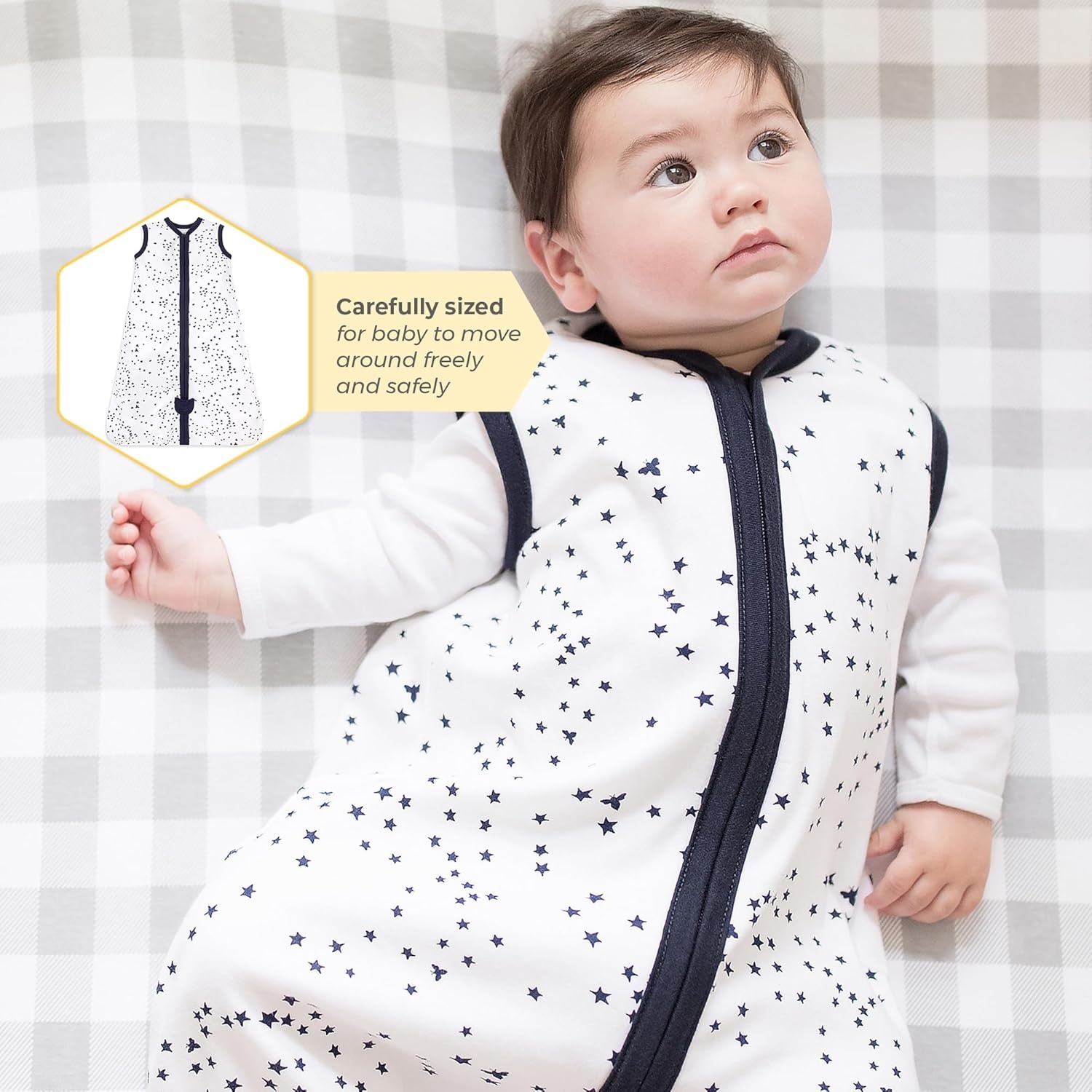 image:imageBurts Bees Baby Infant Wearable Blanket Organic Cotton Unisex Beekeeper Light Weight 05 TOG or Medium Weight 15 TOGA Midnight Twinkle