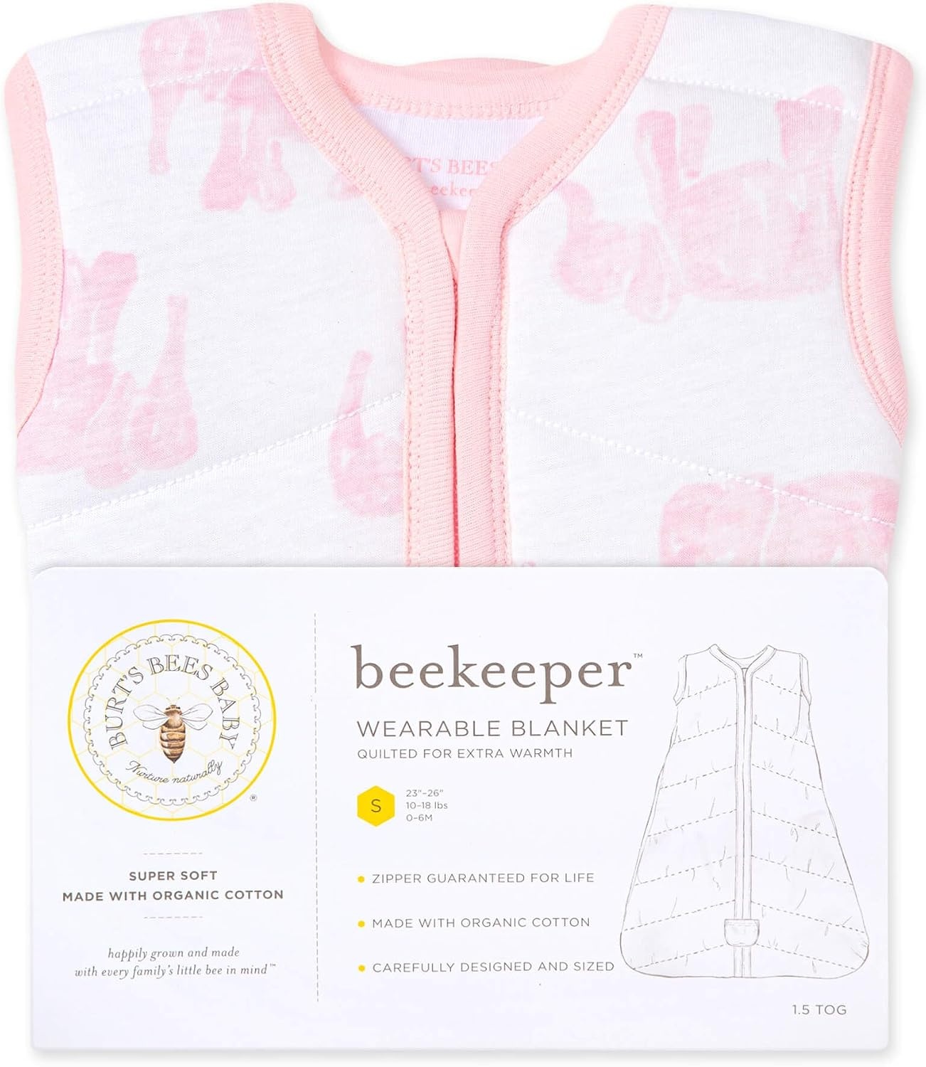 image:imageBurts Bees Baby Infant Wearable Blanket Organic Cotton Unisex Beekeeper Light Weight 05 TOG or Medium Weight 15 TOGQuilted Blossom Elephants