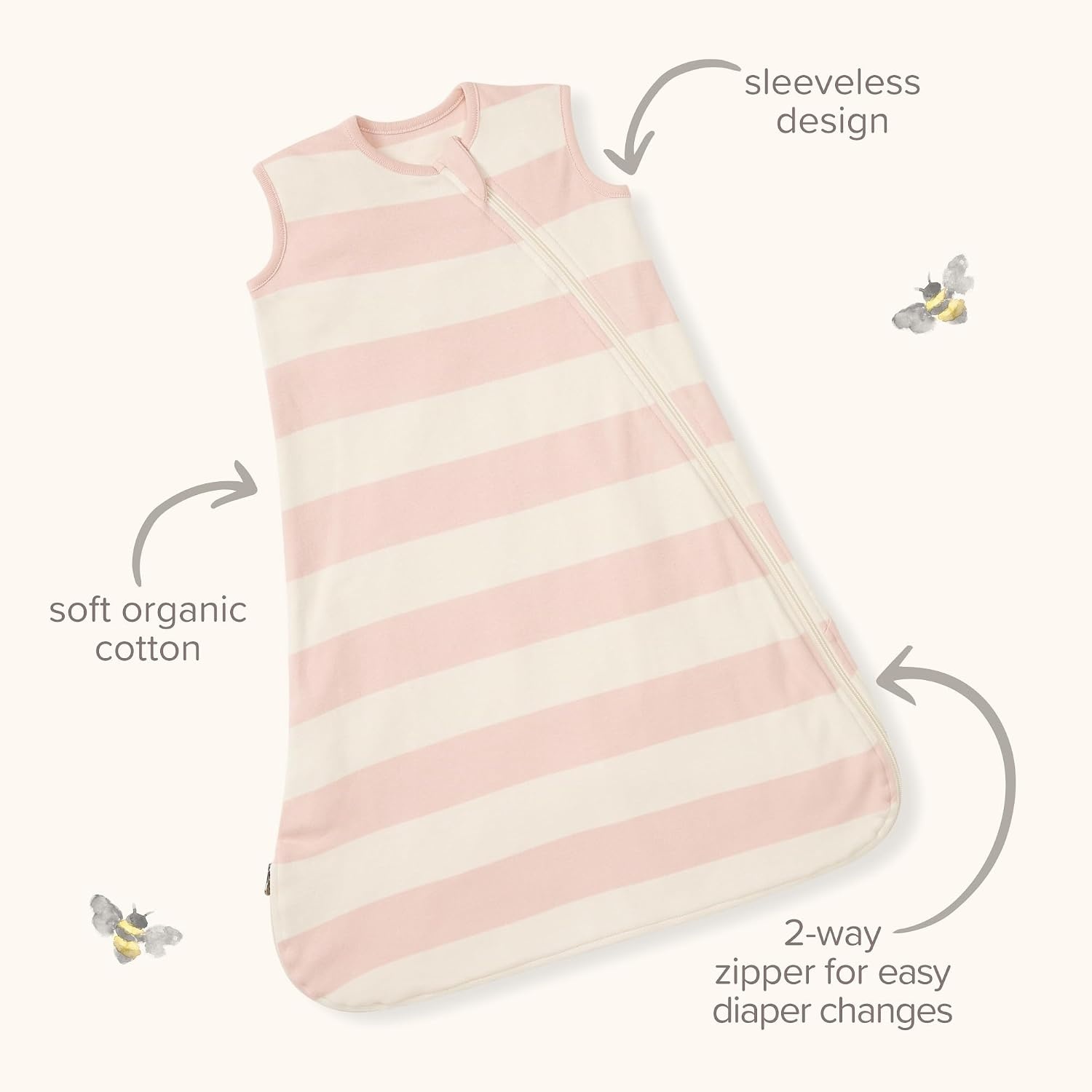 image:imageBurts Bees Baby Organic Beekeeper Infant Wearable Blanket Unisex Swaddle Lightweight 05 TOG or Medium Weight 15 TOGSandy Pink