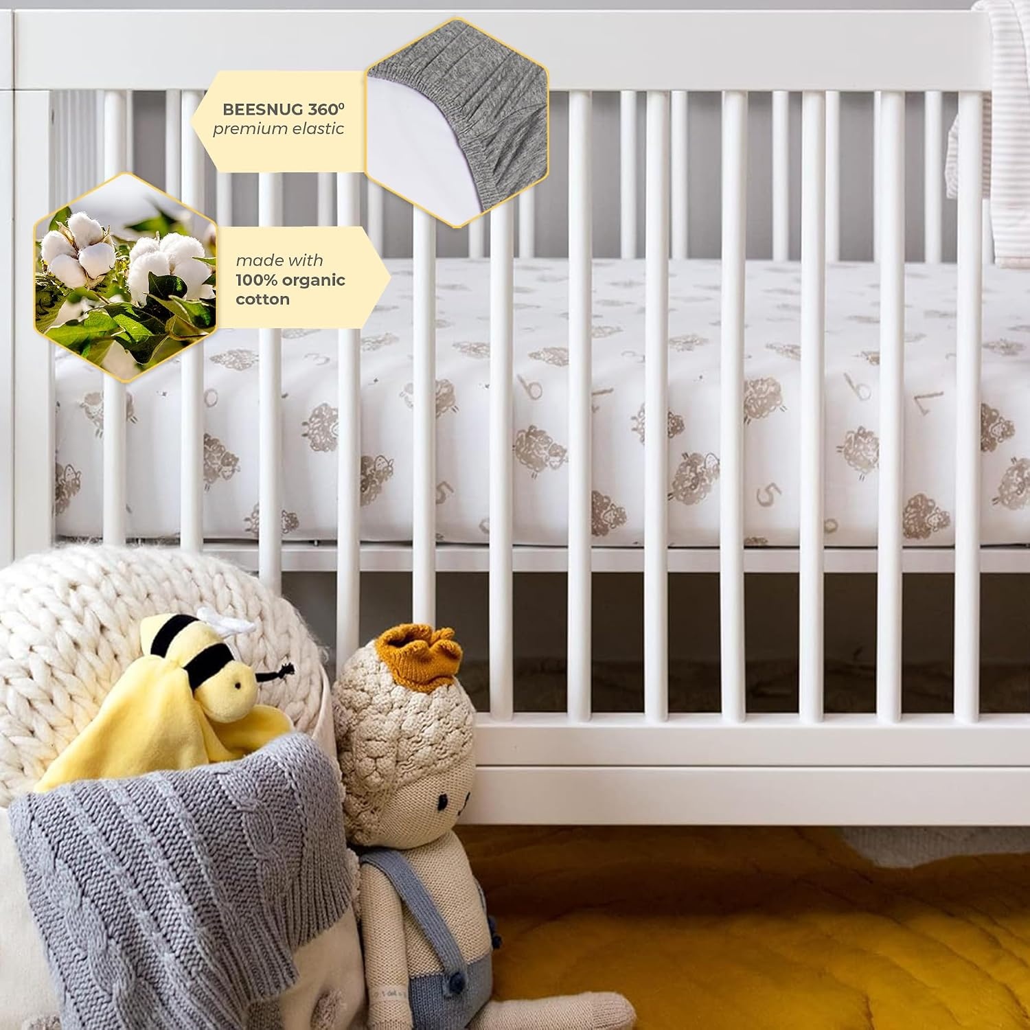 image:imageBurts Bees Baby Organic Cotton Fitted Crib Sheet Breathable Baby Bedding Infant and Toddler Bed Sheet for Boys and GirlsCounting Sheep