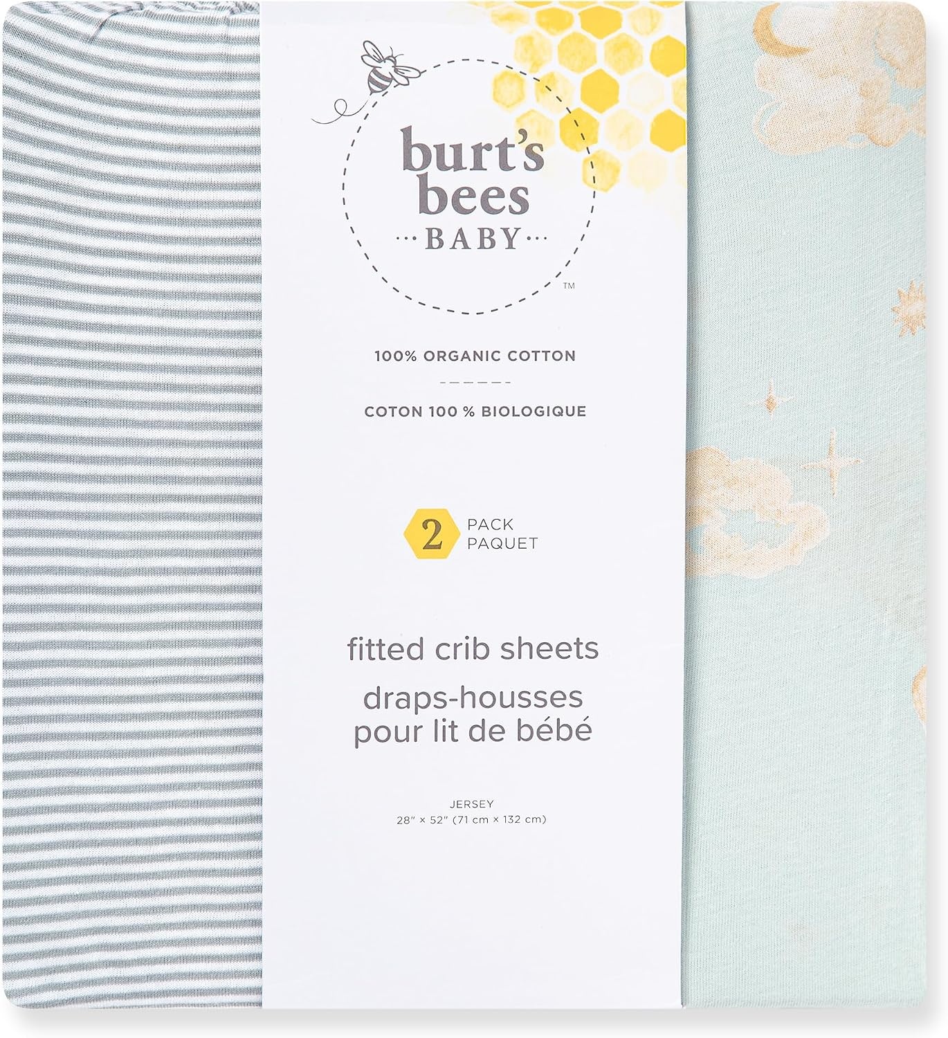 image:imageBurts Bees Baby Organic Cotton Fitted Crib Sheet Breathable Baby Bedding Infant and Toddler Bed Sheet for Boys and GirlsGood Night Sky Blue 2pk