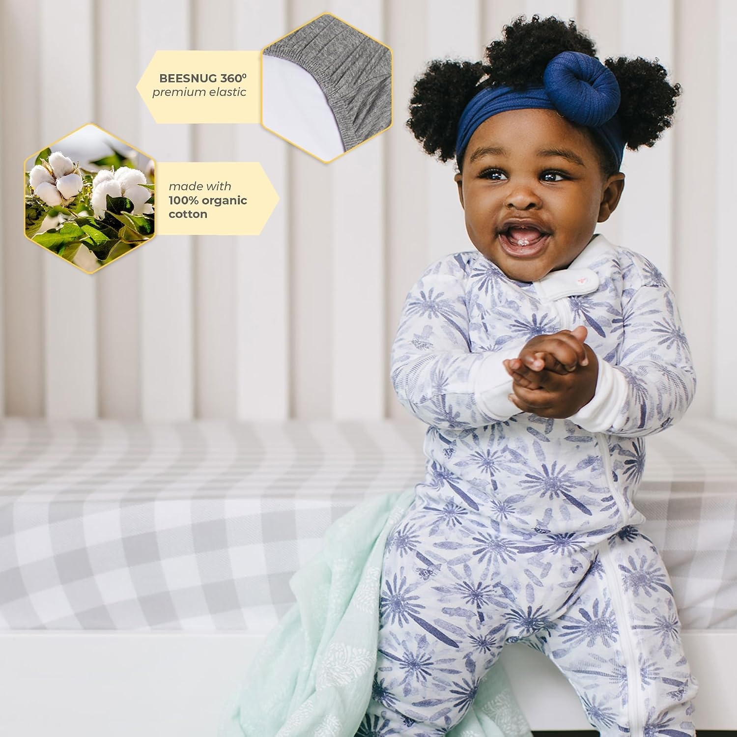 image:imageBurts Bees Baby Organic Cotton Fitted Crib Sheet Breathable Baby Bedding Infant and Toddler Bed Sheet for Boys and GirlsGrey Buffalo Check