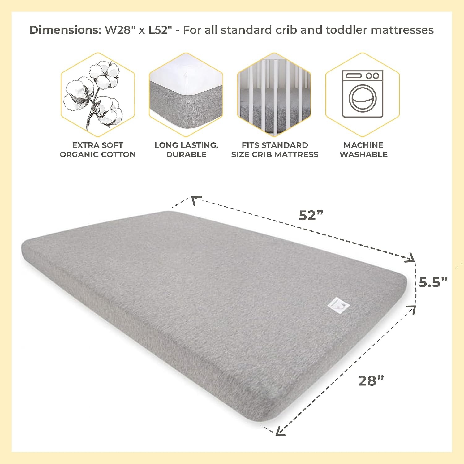 image:imageBurts Bees Baby Organic Cotton Fitted Crib Sheet Breathable Baby Bedding Infant and Toddler Bed Sheet for Boys and GirlsHeather GreyWhite