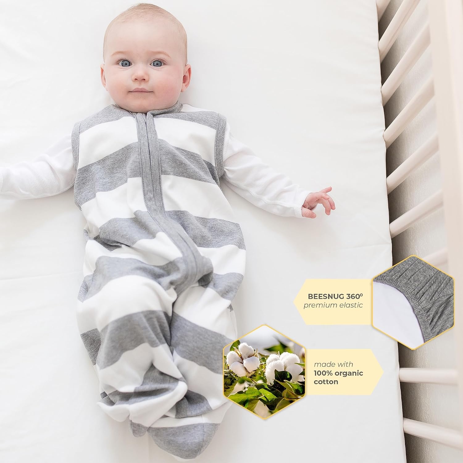 image:imageBurts Bees Baby Organic Cotton Fitted Crib Sheet Breathable Baby Bedding Infant and Toddler Bed Sheet for Boys and GirlsHeather GreyWhite