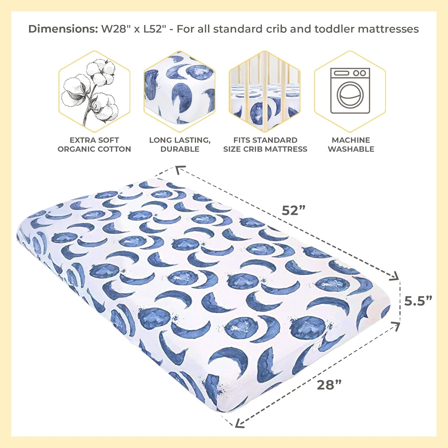 image:imageBurts Bees Baby Organic Cotton Fitted Crib Sheet Breathable Baby Bedding Infant and Toddler Bed Sheet for Boys and GirlsHello Moon