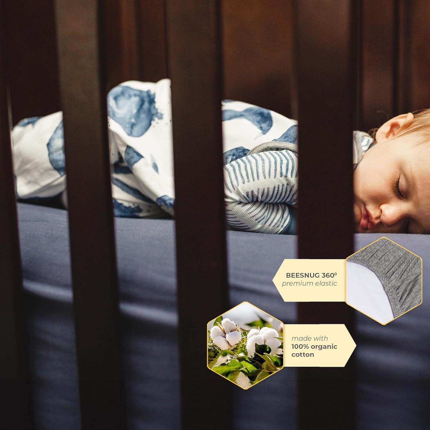 image:imageBurts Bees Baby Organic Cotton Fitted Crib Sheet Breathable Baby Bedding Infant and Toddler Bed Sheet for Boys and GirlsIndigo