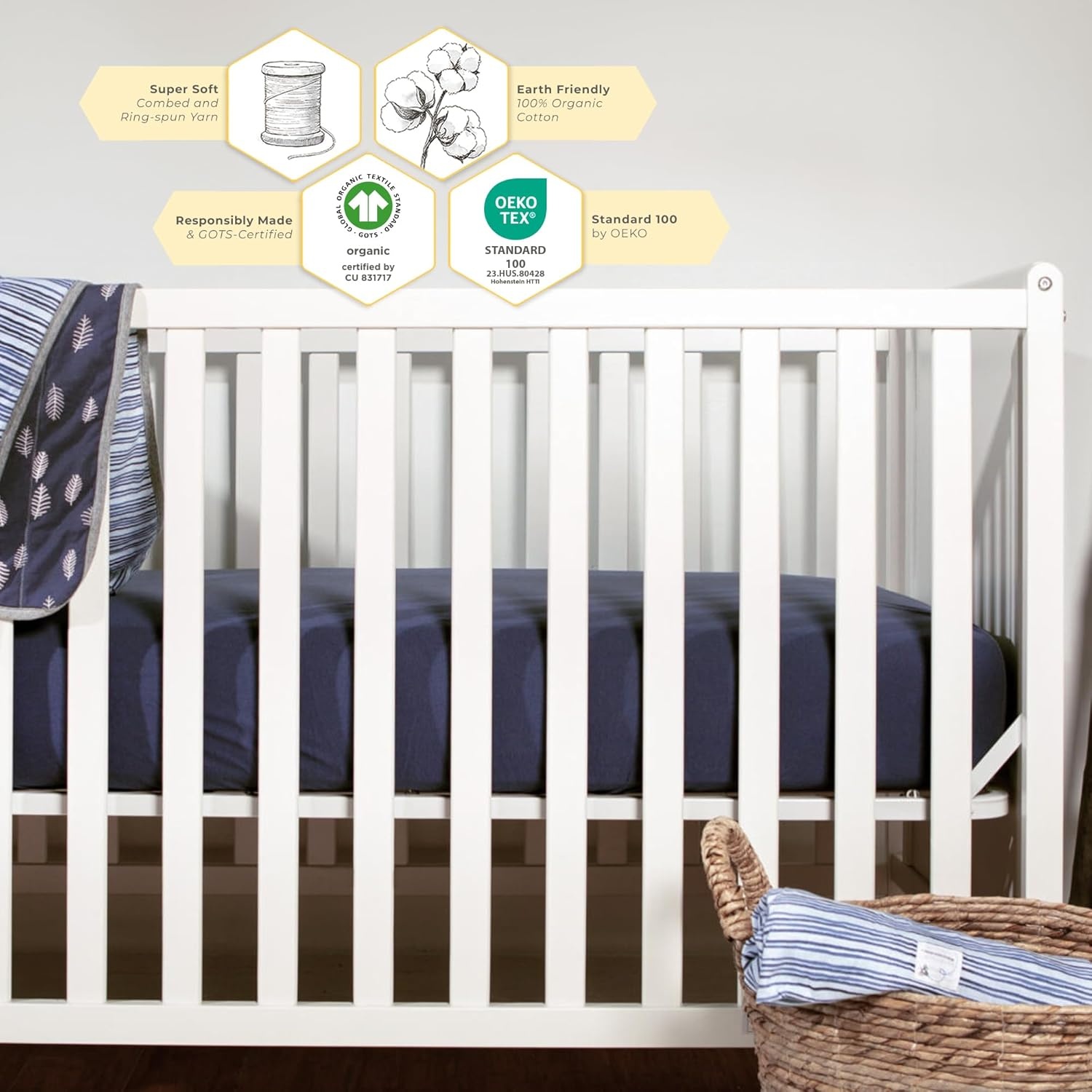 image:imageBurts Bees Baby Organic Cotton Fitted Crib Sheet Breathable Baby Bedding Infant and Toddler Bed Sheet for Boys and GirlsIndigo
