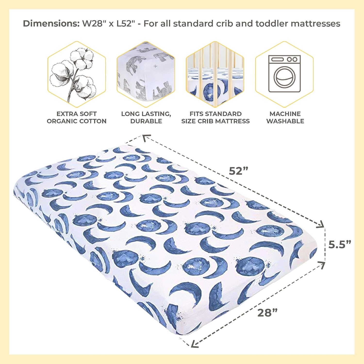 image:imageBurts Bees Baby Organic Cotton Fitted Crib Sheet Breathable Baby Bedding Infant and Toddler Bed Sheet for Boys and GirlsNeutral Elephants