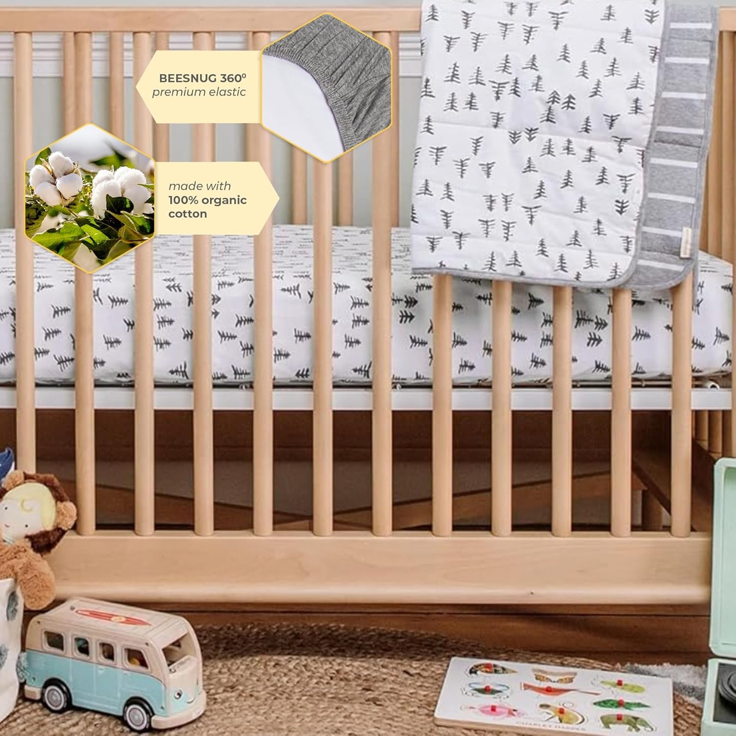 image:imageBurts Bees Baby Organic Cotton Fitted Crib Sheet Breathable Baby Bedding Infant and Toddler Bed Sheet for Boys and GirlsPine ForestStripe 2pk