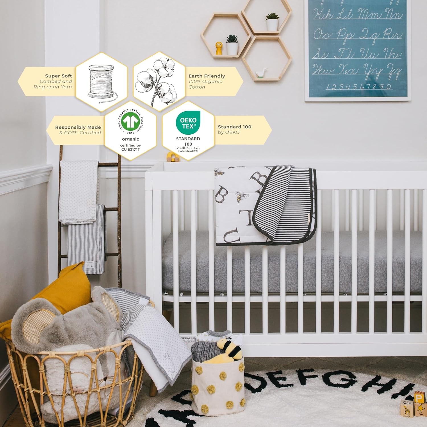 image:imageBurts Bees Baby Organic Cotton Fitted Crib Sheet Breathable Baby Bedding Infant and Toddler Bed Sheet for Boys and GirlsSky
