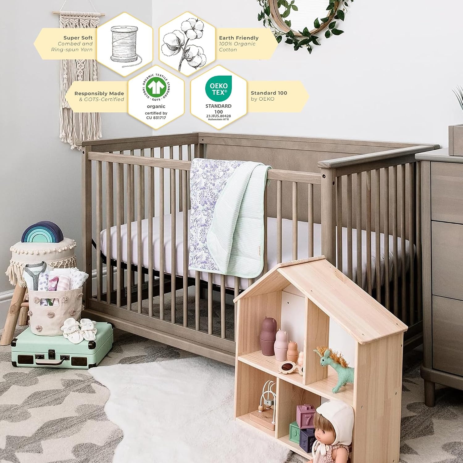 image:imageBurts Bees Baby Organic Cotton Fitted Crib Sheet Breathable Baby Bedding Infant and Toddler Bed Sheet for Boys and GirlsSoft Lavender