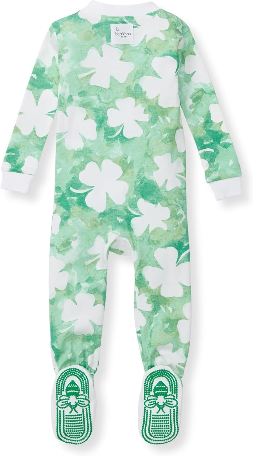 image:imageBurts Bees Baby Organic Cotton Footed Pajamas for Boys Zipper PJ Sleeper Snug Fit Sleepwear with NonSlip Bee GripsArtsy Clover