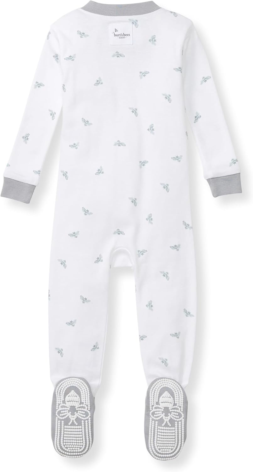 image:imageBurts Bees Baby Organic Cotton Footed Pajamas for Boys Zipper PJ Sleeper Snug Fit Sleepwear with NonSlip Bee GripsBlue Golden Bee