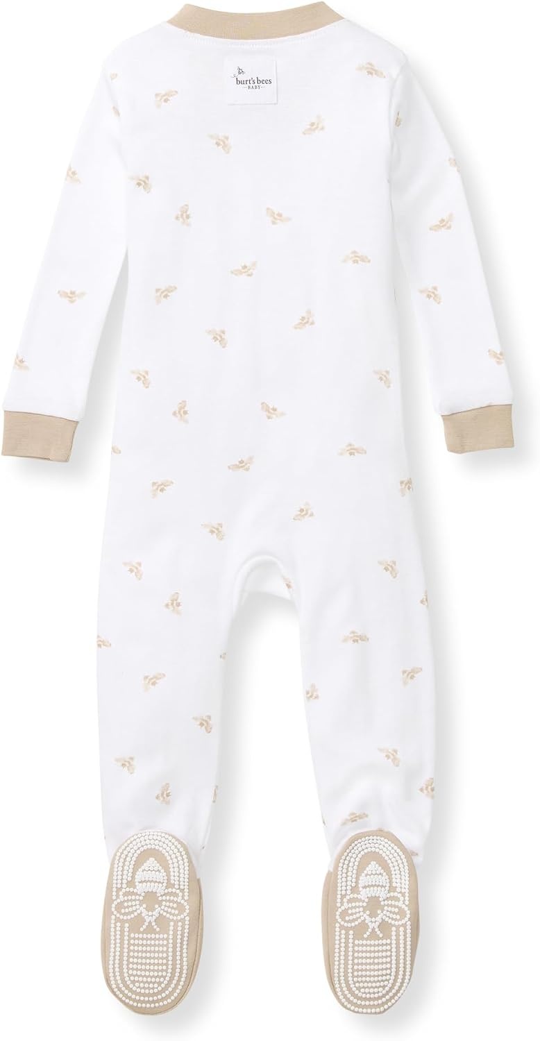 image:imageBurts Bees Baby Organic Cotton Footed Pajamas for Boys Zipper PJ Sleeper Snug Fit Sleepwear with NonSlip Bee GripsGolden Bee