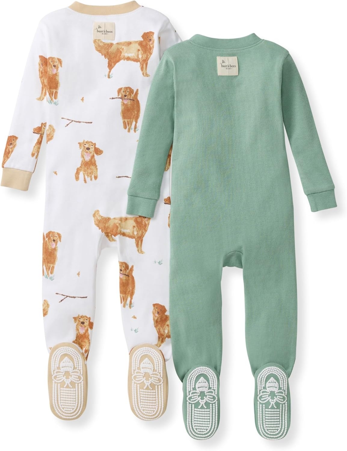 image:imageBurts Bees Baby Organic Cotton Footed Pajamas for Boys Zipper PJ Sleeper Snug Fit Sleepwear with NonSlip Bee GripsGolden Retriever
