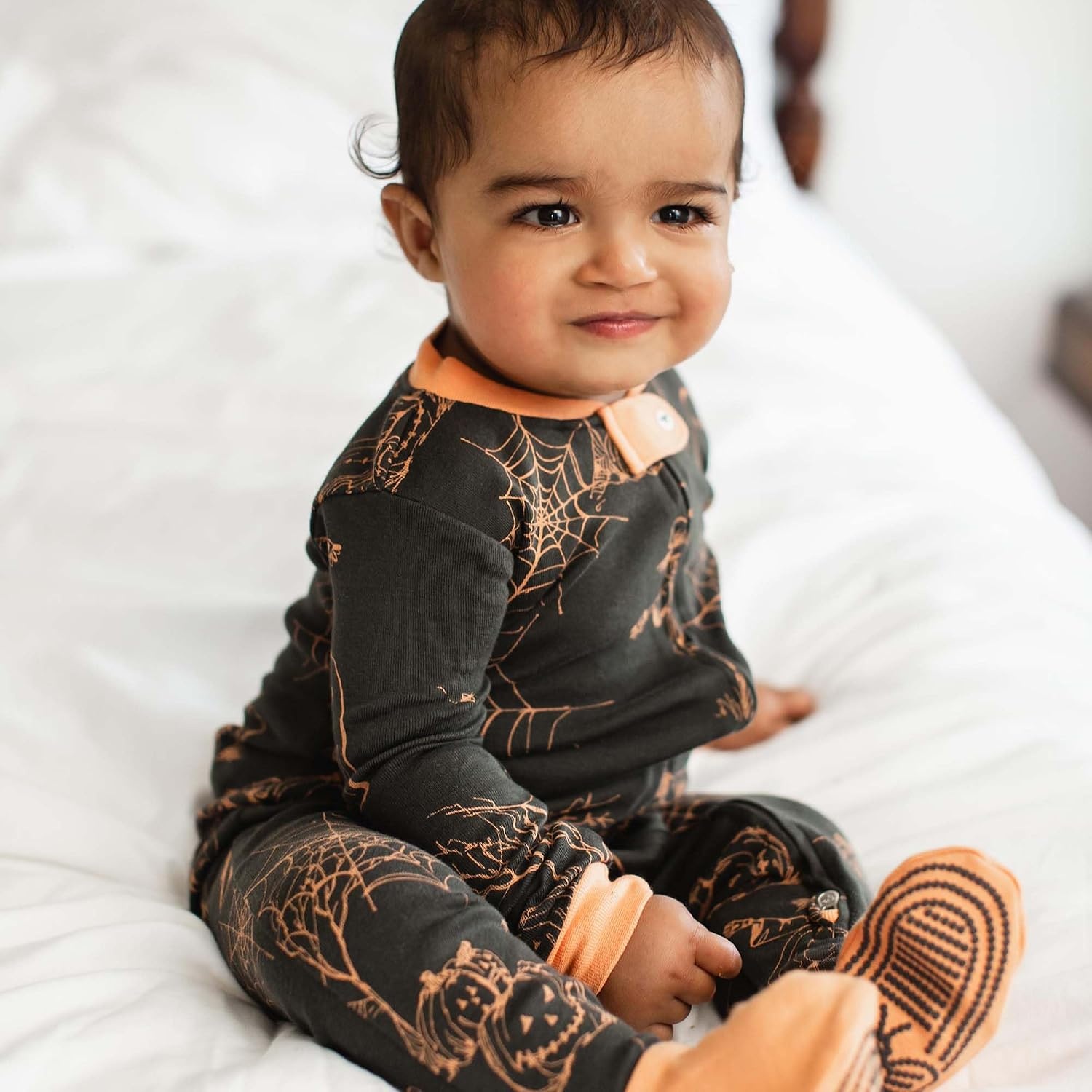 image:imageBurts Bees Baby Organic Cotton Footed Pajamas for Boys Zipper PJ Sleeper Snug Fit Sleepwear with NonSlip Bee GripsHaunty Halloween