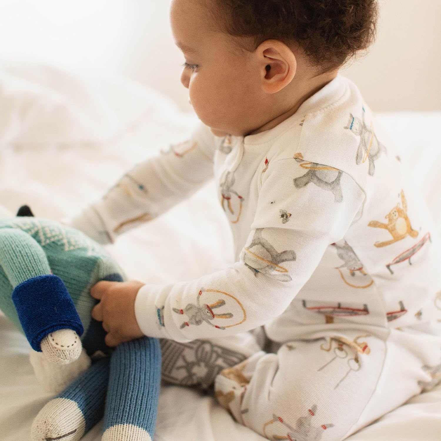 image:imageBurts Bees Baby Organic Cotton Footed Pajamas for Boys Zipper PJ Sleeper Snug Fit Sleepwear with NonSlip Bee GripsJungle Gym