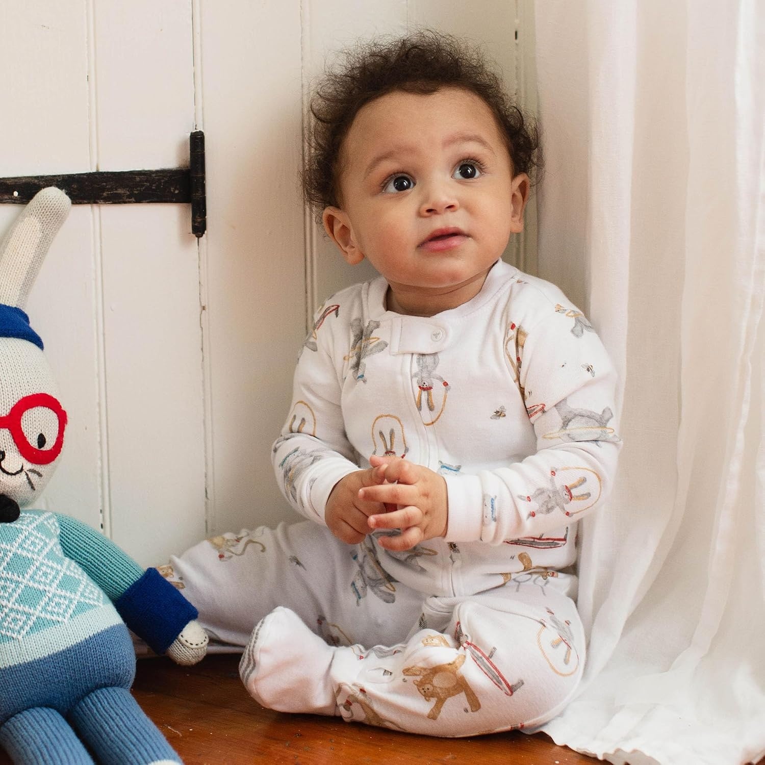 image:imageBurts Bees Baby Organic Cotton Footed Pajamas for Boys Zipper PJ Sleeper Snug Fit Sleepwear with NonSlip Bee GripsJungle Gym