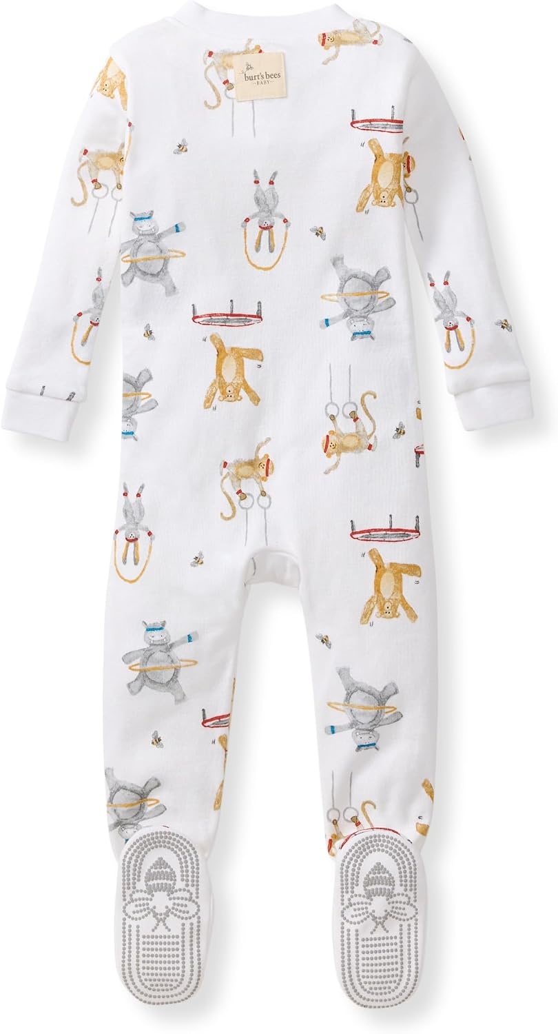 image:imageBurts Bees Baby Organic Cotton Footed Pajamas for Boys Zipper PJ Sleeper Snug Fit Sleepwear with NonSlip Bee GripsJungle Gym