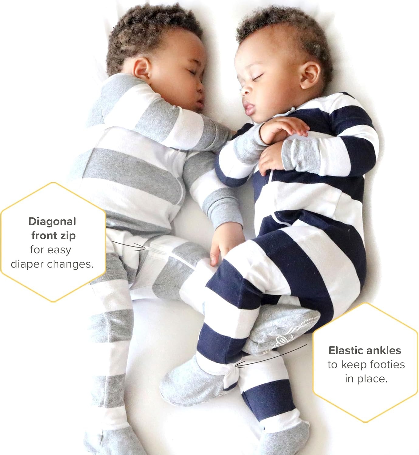 image:imageBurts Bees Baby Organic Cotton Footed Pajamas for Boys Zipper PJ Sleeper Snug Fit Sleepwear with NonSlip Bee GripsMidnight Rugby Stripe