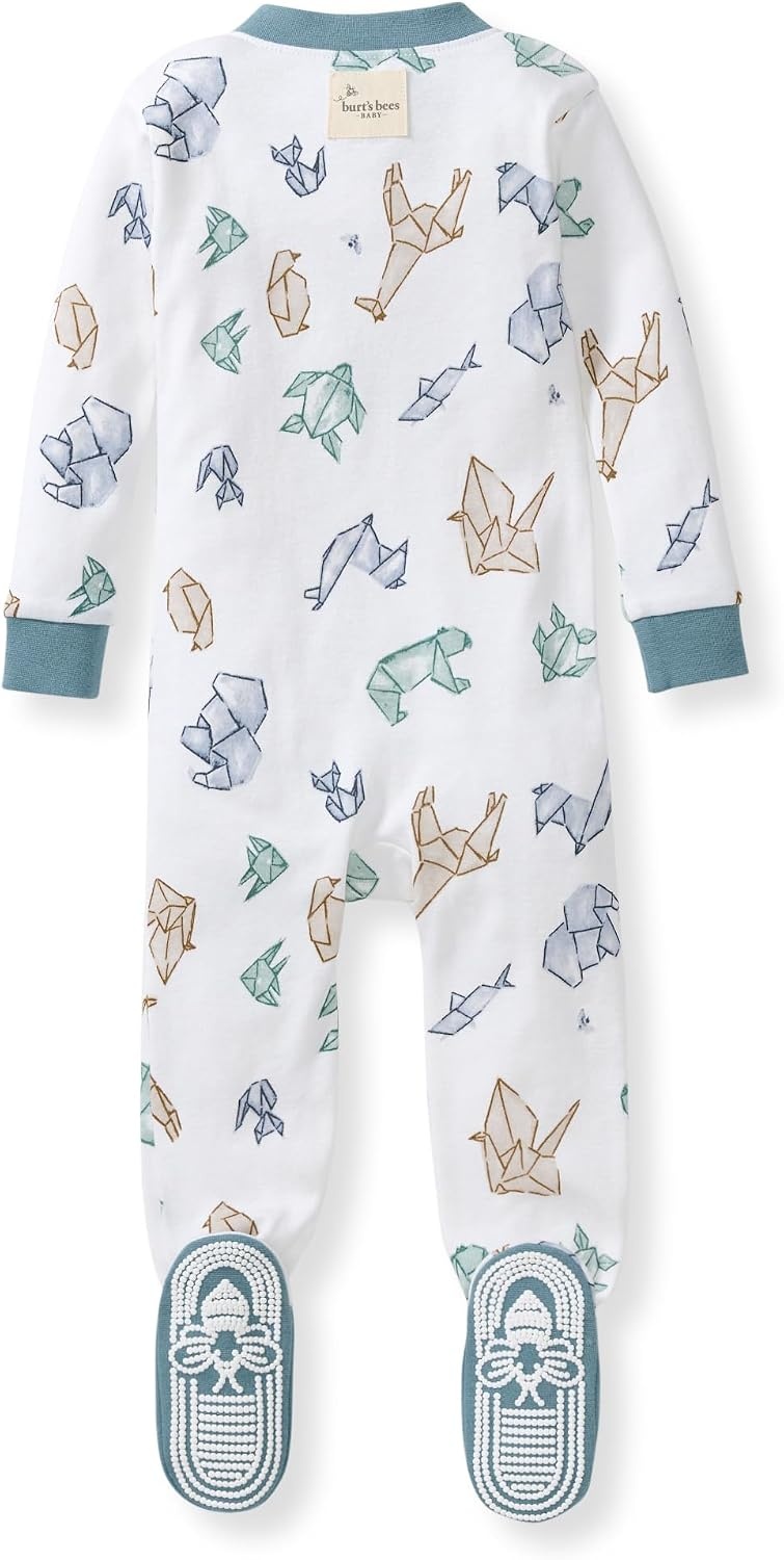 image:imageBurts Bees Baby Organic Cotton Footed Pajamas for Boys Zipper PJ Sleeper Snug Fit Sleepwear with NonSlip Bee GripsOrigami Animals