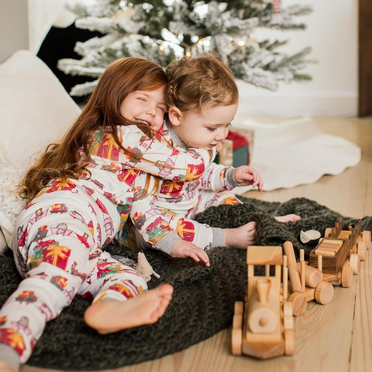 image:imageBurts Bees Baby Organic Cotton Pajamas for Boys 100 Cotton Pajama Set for Toddlers and Kids Soft and Stretchable FabricHoliday Train