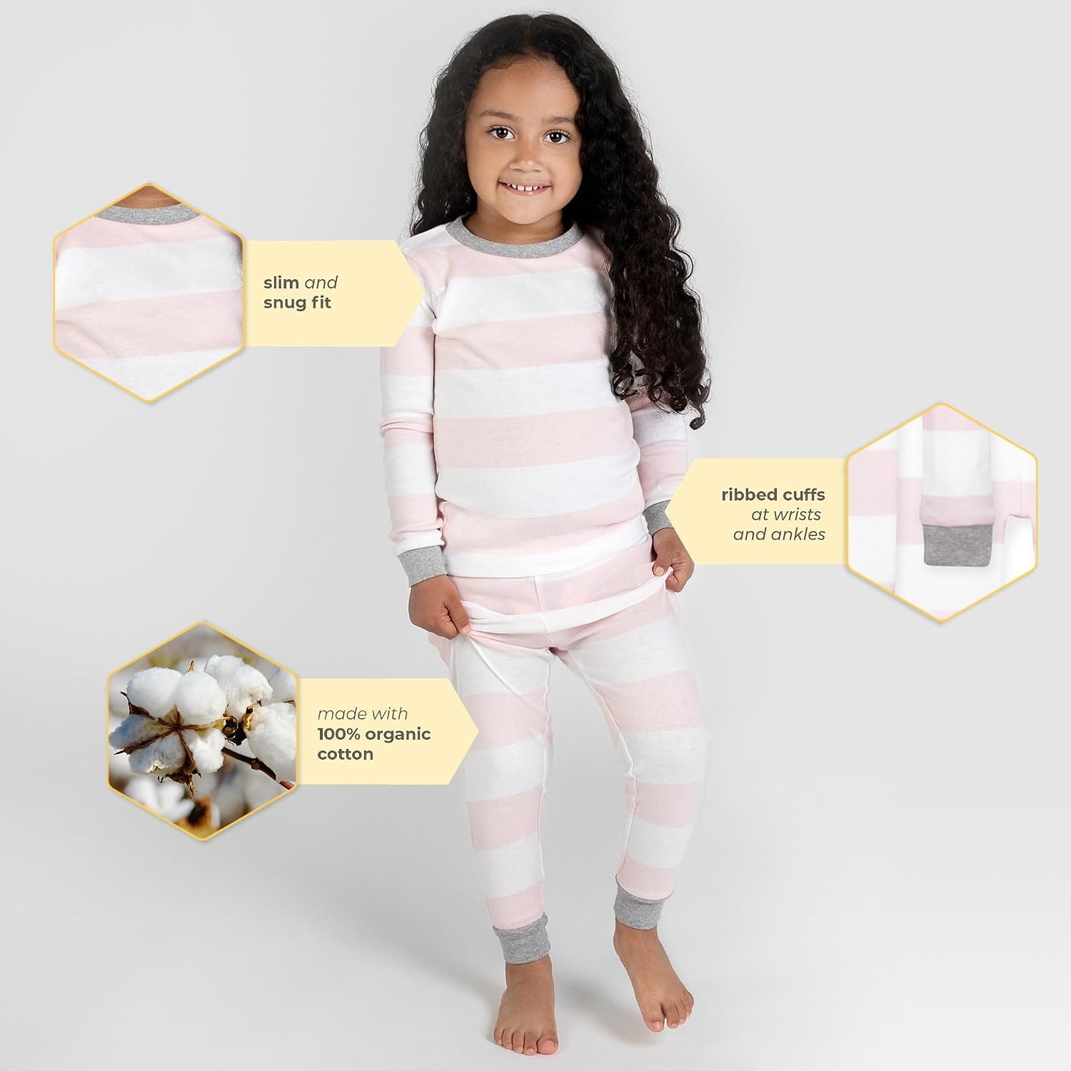 image:imageBurts Bees Baby Organic Cotton Pajamas for Girls 100 Cotton Pajama Set for Toddlers and Kids Soft and Stretchable FabricBlossom Rugby Stripe