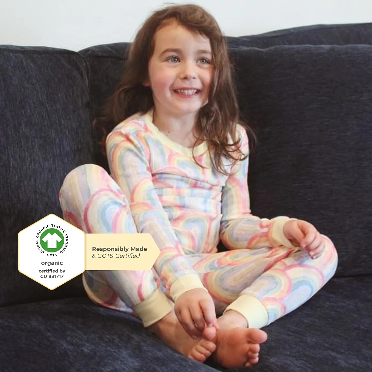image:imageBurts Bees Baby Organic Cotton Pajamas for Girls 100 Cotton Pajama Set for Toddlers and Kids Soft and Stretchable FabricRetro Rainbow