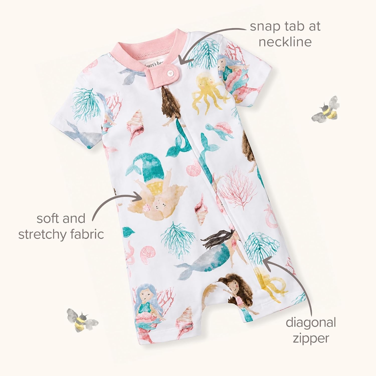 image:imageBurts Bees Baby Short Sleeve Pajamas Unisex OnePiece Sleeper Romper 100 Organic Cotton Toddler Summer Clothes OutfitGiraffe Family