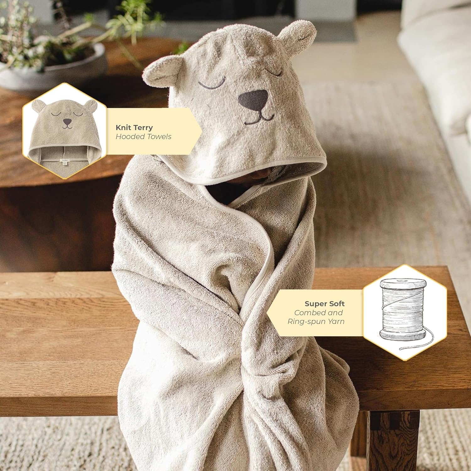 image:imageBurts Bees Baby Toddler Hooded Animal Character Towels Organic Cotton Unisex Bath Essentials Soft Nursery Towel for KidsBear