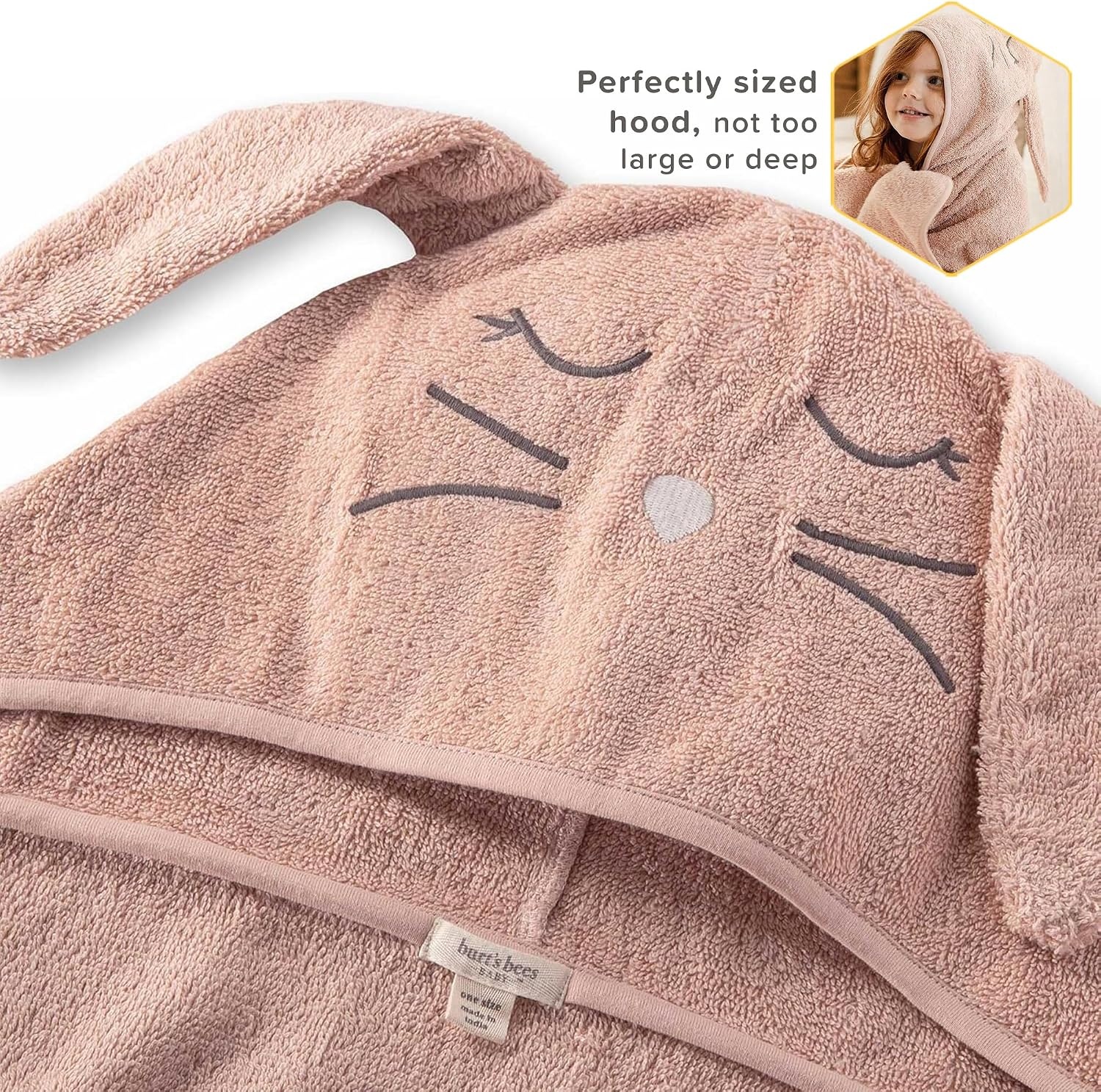 image:imageBurts Bees Baby Toddler Hooded Animal Character Towels Organic Cotton Unisex Bath Essentials Soft Nursery Towel for KidsBunny
