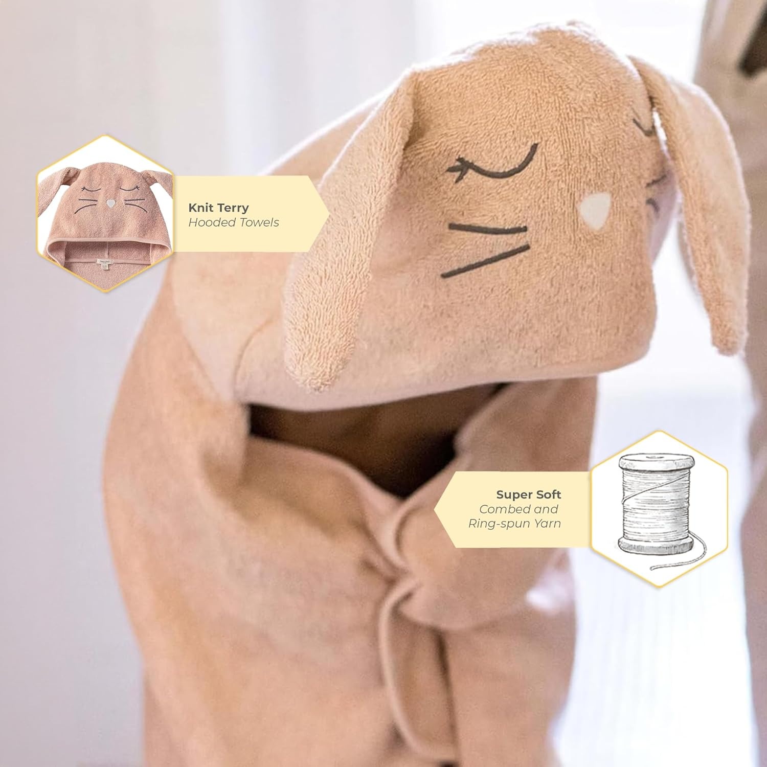 image:imageBurts Bees Baby Toddler Hooded Animal Character Towels Organic Cotton Unisex Bath Essentials Soft Nursery Towel for KidsBunny