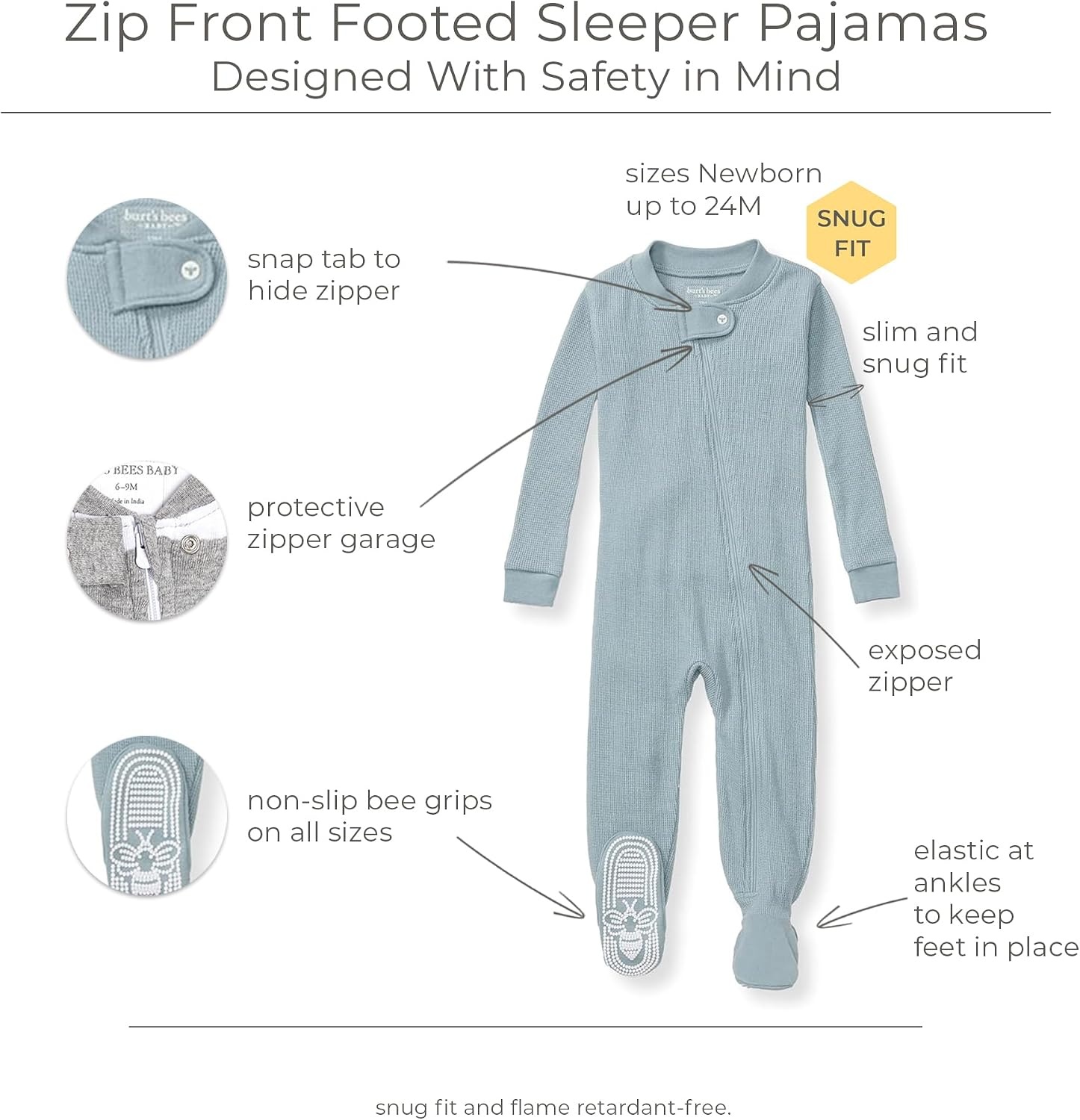 image:imageBurts Bees Baby Unisex Baby Sleeper Honeysoft Pajamas OnePiece Zipup footie PJ Soft Organic Cotton amp Lyocell Blend