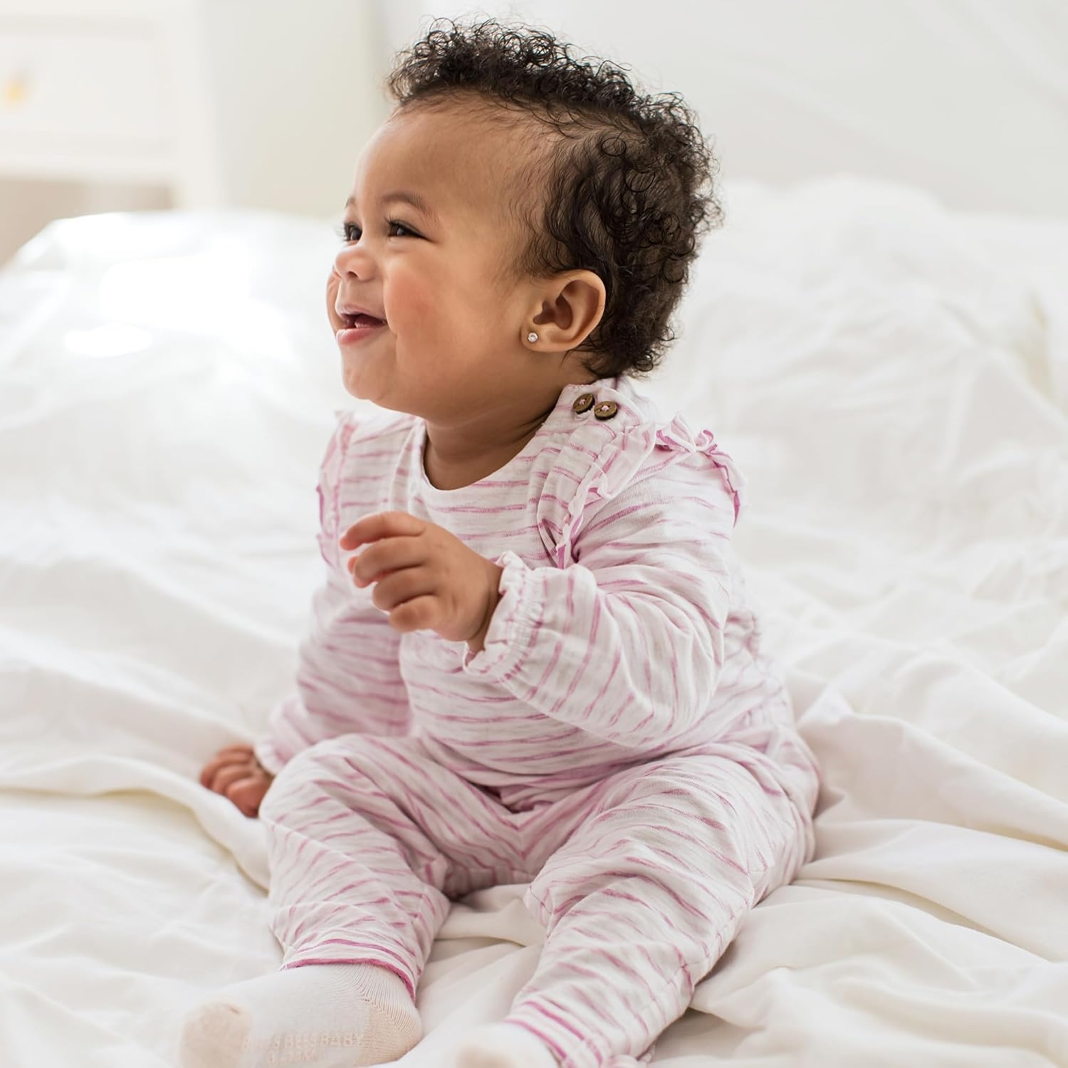 image:imageBurts Bees Baby Unisex Bodysuit and Pant Set 100 Organic CottonPink Slub Stripe