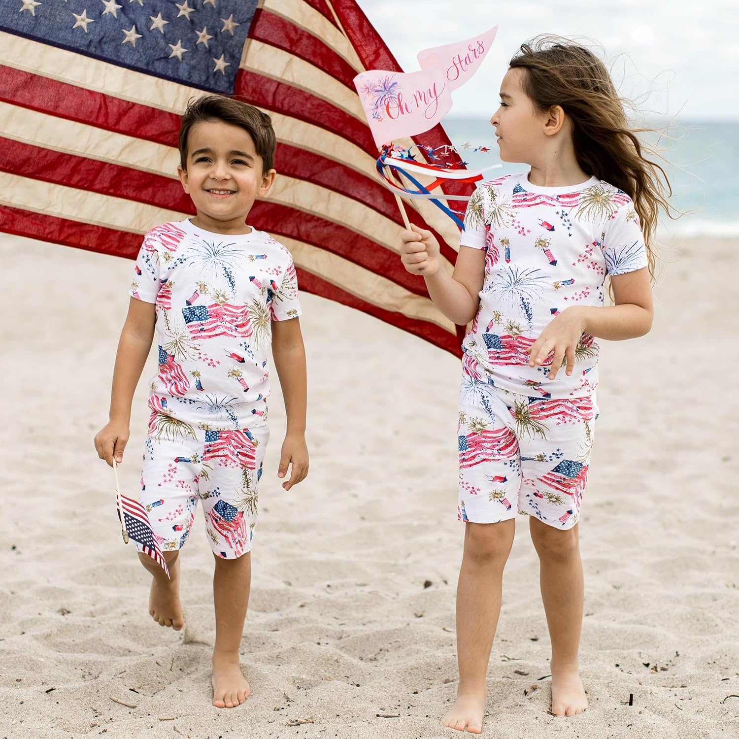 image:imageBurts Bees Baby Unisex Cotton Pajamas 2Piece Short Sleeve Tee amp ShortsFirecrackers