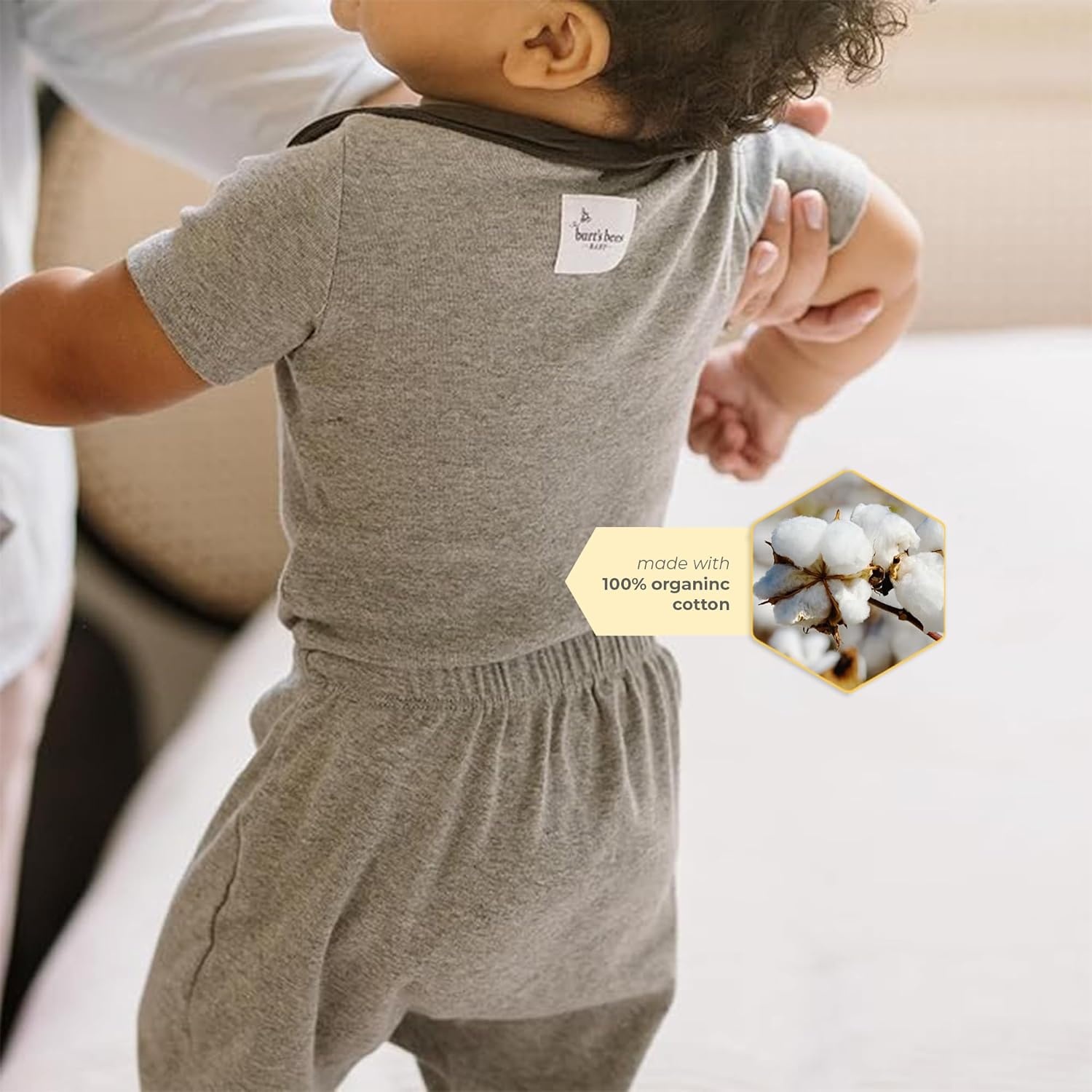 image:imageBurts Bees Baby Unisex Short Sleeve Organic Cotton Bodysuits 3PackAsh