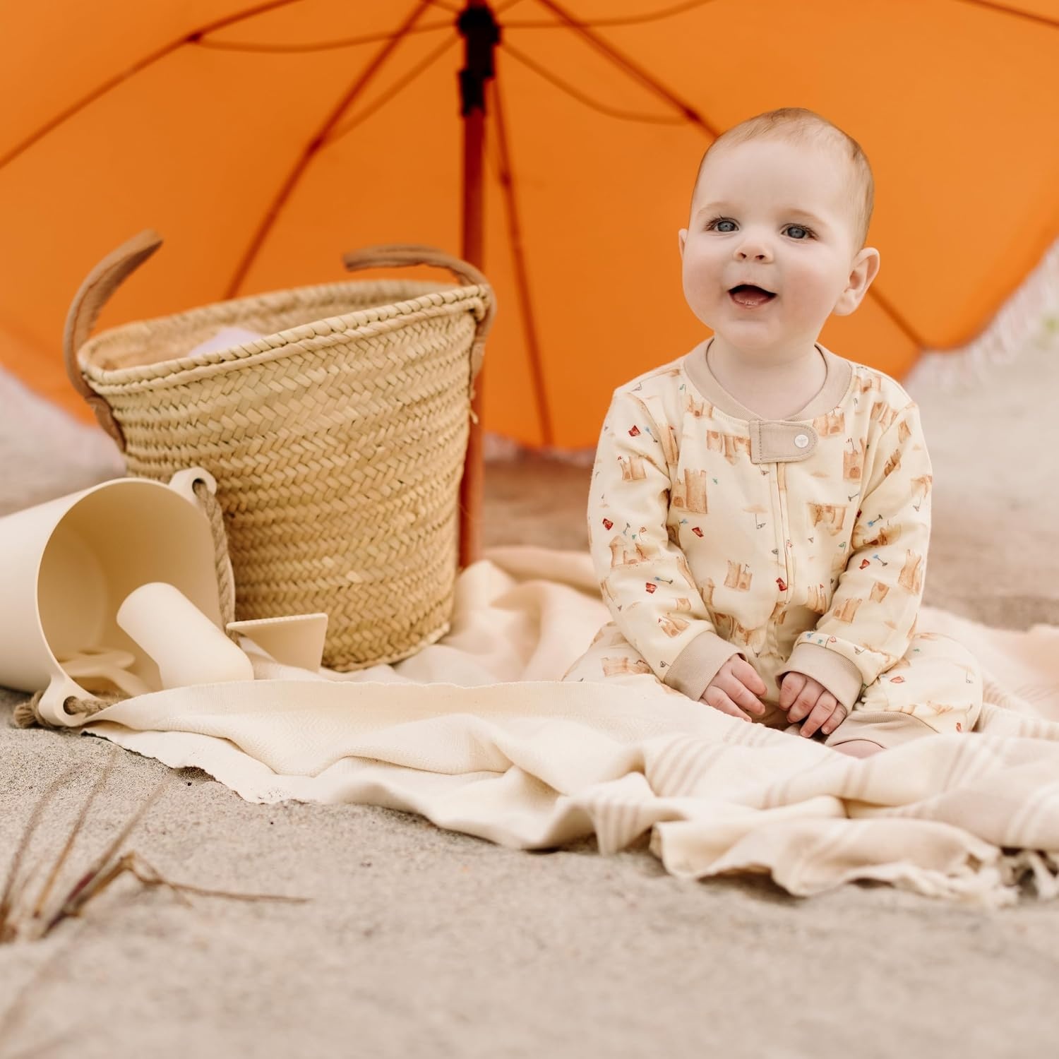 image:imageBurts Bees Baby Unisex Sleep and Play Pajama Footless OnePiece Zipper PJ 100 Organic Cotton Loose Fit Footie PajamasSandy Castles