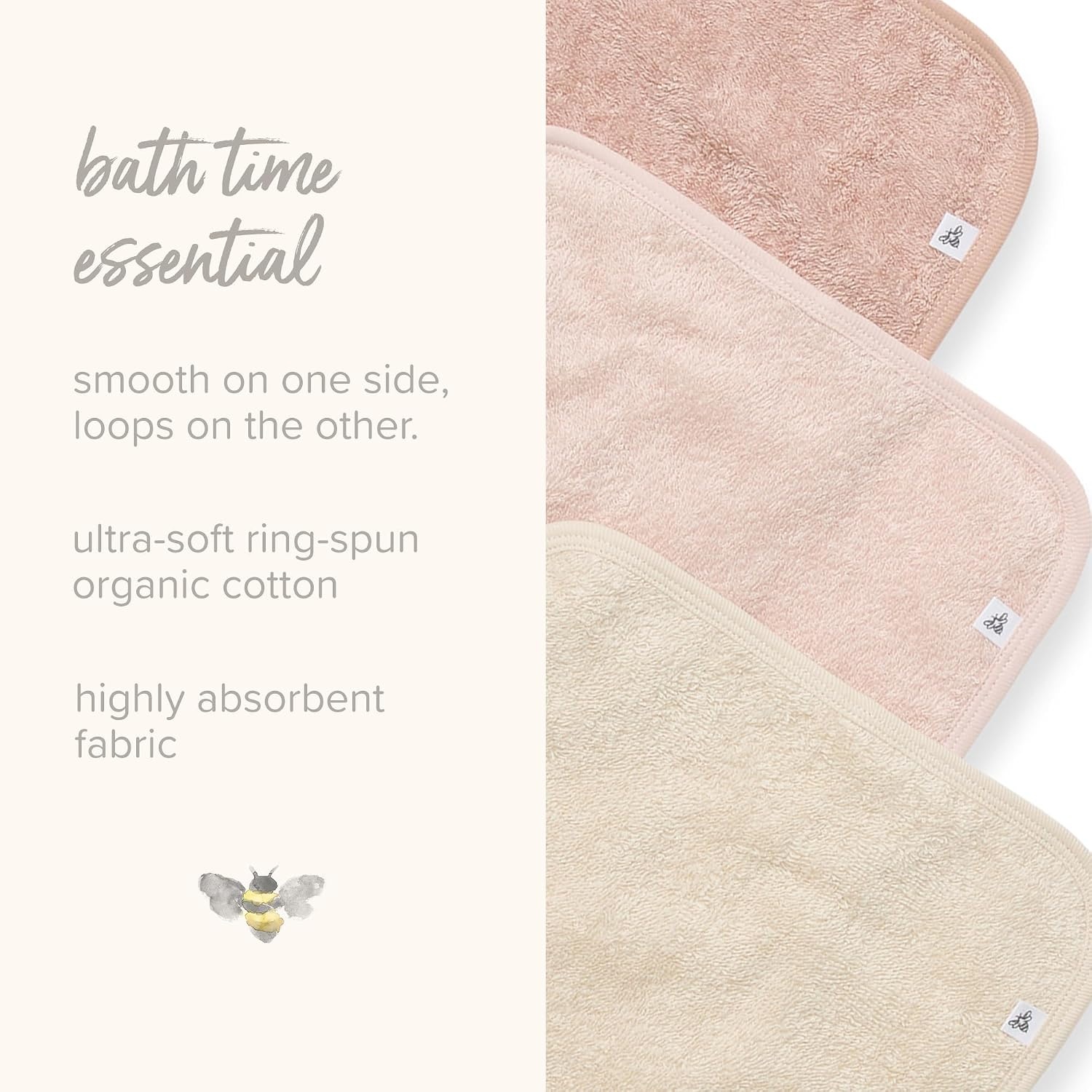 image:imageBurts Bees Baby Washcloths for Infants 100 Organic Cotton Soft and Absorbent Knit Terry Face Towel 9 x 9 in 3PackGolden Bee