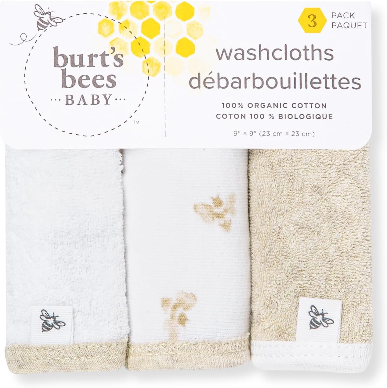image:imageBurts Bees Baby Washcloths for Infants 100 Organic Cotton Soft and Absorbent Knit Terry Face Towel 9 x 9 in 3PackGolden Bee