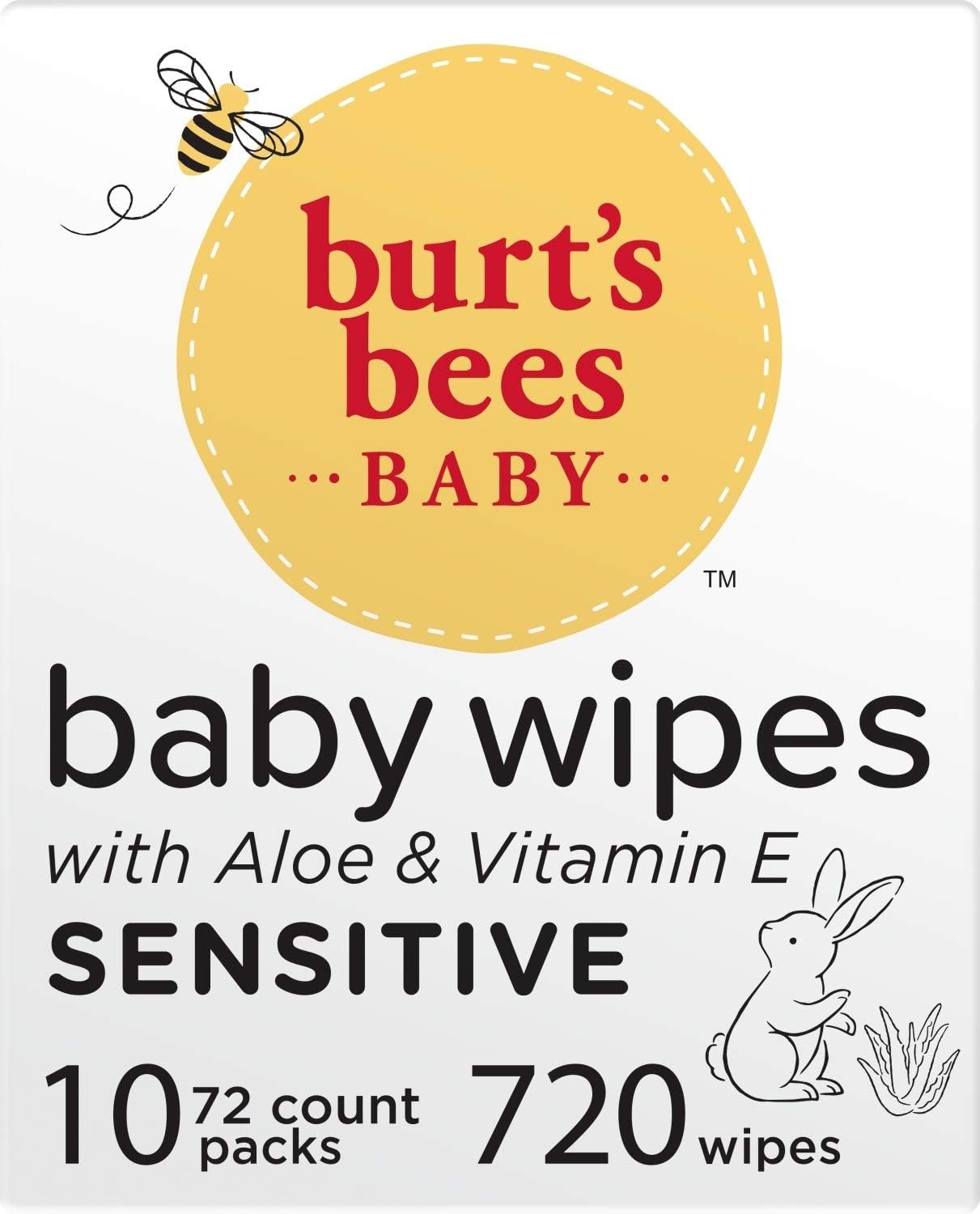 image:imageBurts Bees Baby Wipes Unscented Natural for Sensitive Skin with Aloe and Vitamin E 72 Baby Wipes 10 PackUnscented