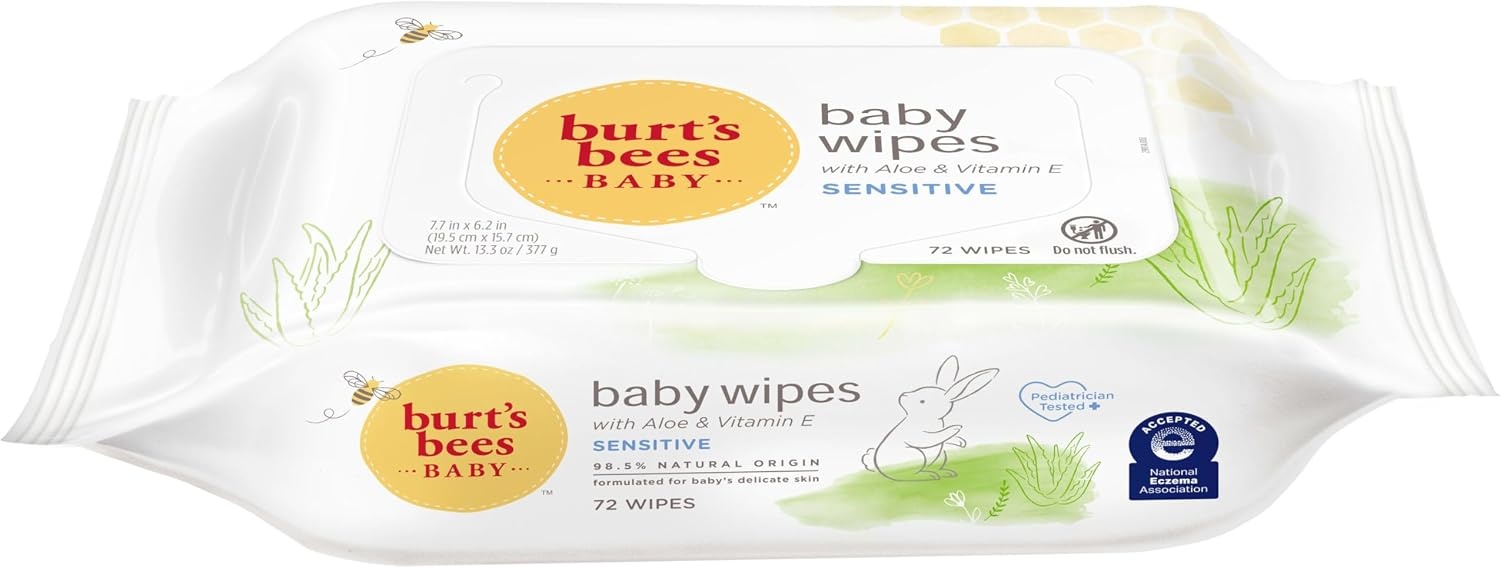 image:imageBurts Bees Baby Wipes Unscented Natural for Sensitive Skin with Aloe and Vitamin E 72 Baby Wipes 10 PackUnscented