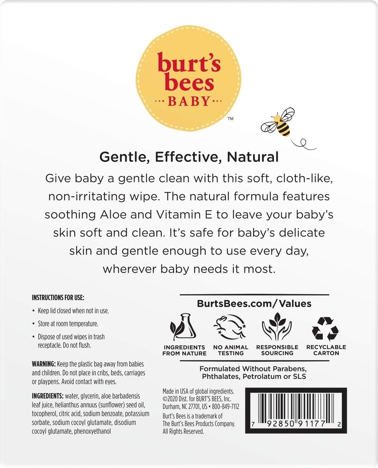 image:imageBurts Bees Baby Wipes Unscented Natural for Sensitive Skin with Aloe and Vitamin E 72 Baby Wipes 10 PackUnscented